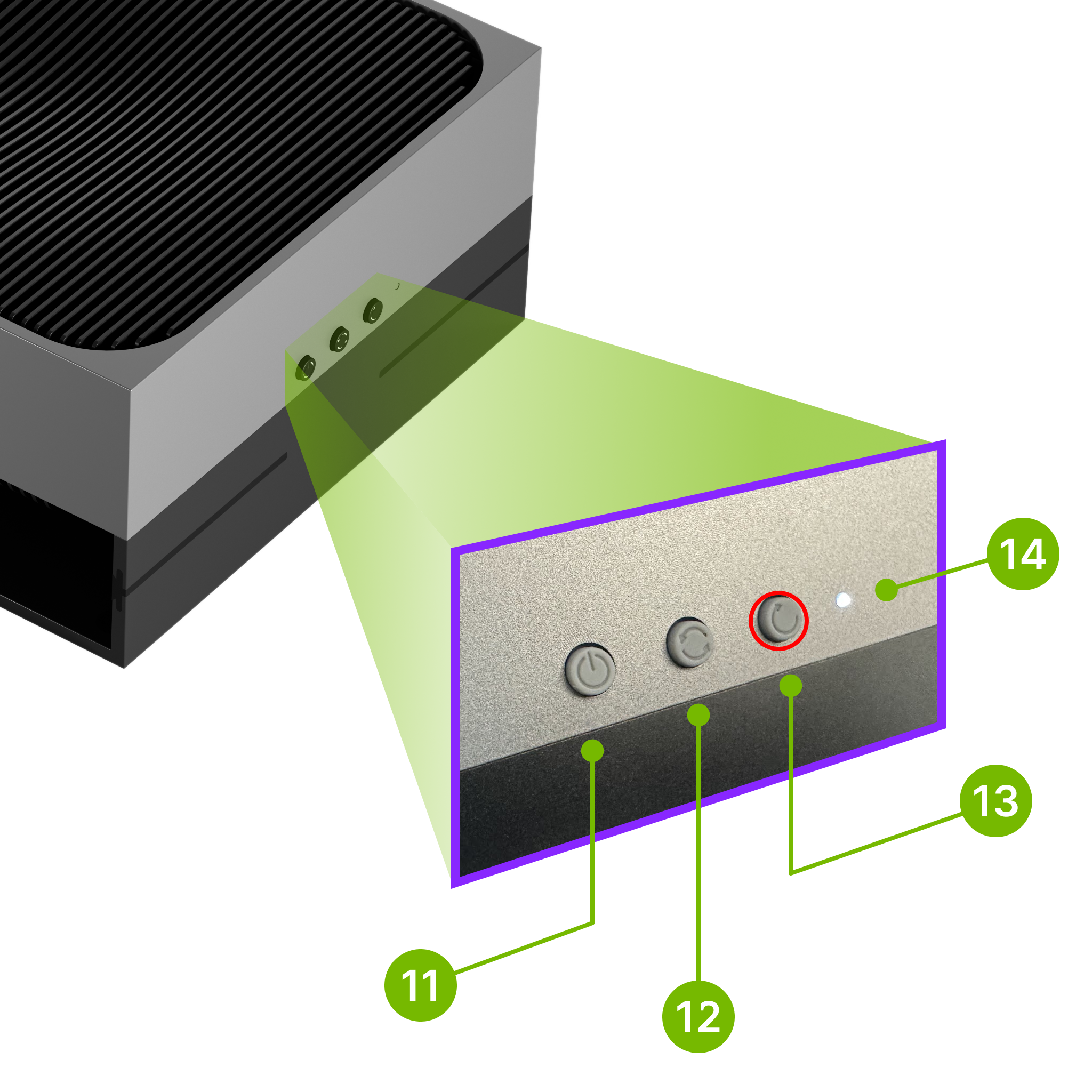 Location of the Reset button on the AGX Thor